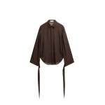 The Frankie Shop Verlin Sheer Chiffon Tie Cuff Shirt - Dark Brown - Oversized Minimalist Tops in Beige - Shop at Luxury Shoes 
