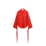 The Frankie Shop Verlin Sheer Chiffon Tie Cuff Shirt - Red - Oversized Minimalist Tops in Red - Shop at Luxury Shoes 