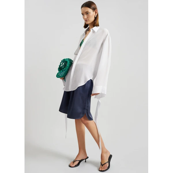 The Frankie Shop Verlin Sheer Chiffon Tie Cuff Shirt - White - Oversized Minimalist Tops in White - Shop at Luxury Shoes 