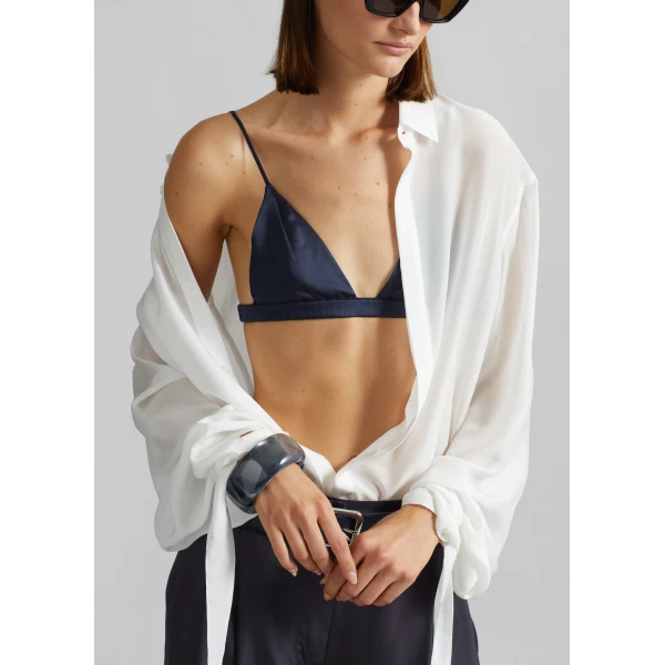 The Frankie Shop Verlin Sheer Chiffon Tie Cuff Shirt - White - Oversized Minimalist Tops in White - Shop at Luxury Shoes 
