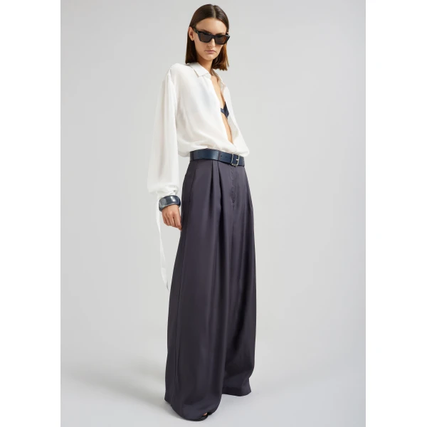 The Frankie Shop Verlin Sheer Chiffon Tie Cuff Shirt - White - Oversized Minimalist Tops in White - Shop at Luxury Shoes 