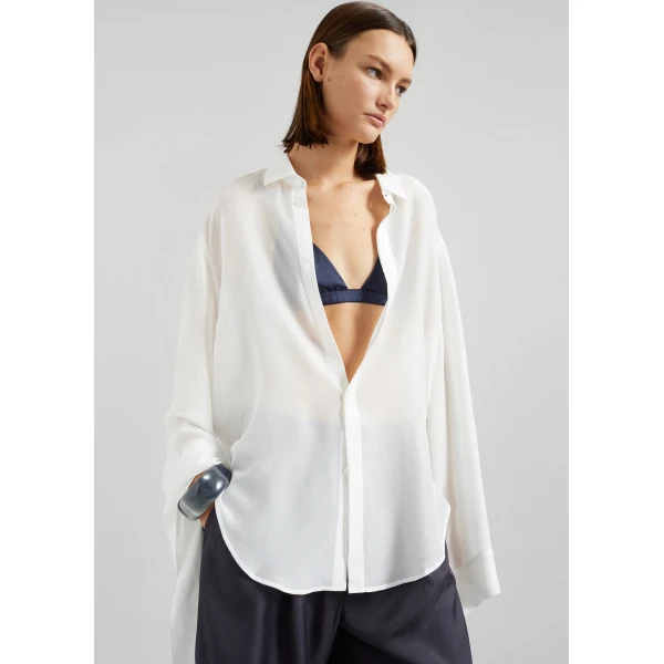 The Frankie Shop Verlin Sheer Chiffon Tie Cuff Shirt - White - Oversized Minimalist Tops in White - Shop at Luxury Shoes 