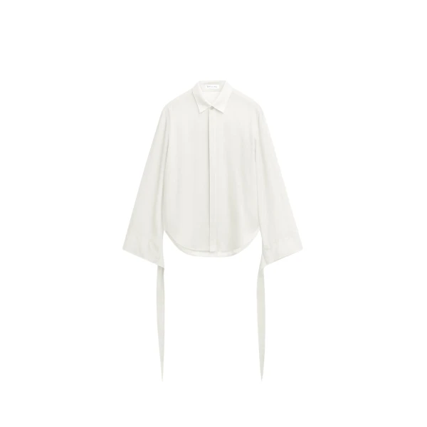 The Frankie Shop Verlin Sheer Chiffon Tie Cuff Shirt - White - Oversized Minimalist Tops in White - Shop at Luxury Shoes 