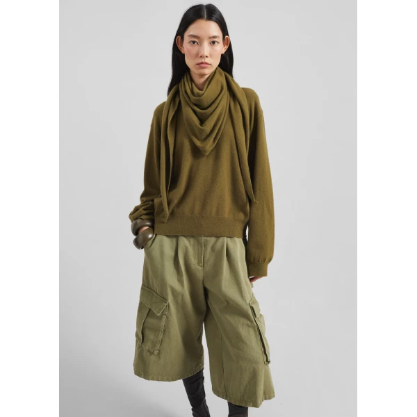 The Frankie Shop Vermont Scarf Sweater - Olive - Oversized Minimalist Knitwear in Green - Shop at Luxury Shoes 