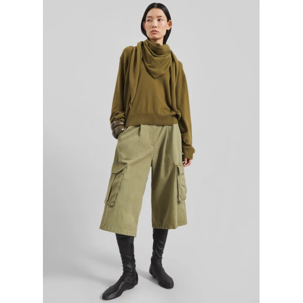 The Frankie Shop Vermont Scarf Sweater - Olive - Oversized Minimalist Knitwear in Green - Shop at Luxury Shoes 