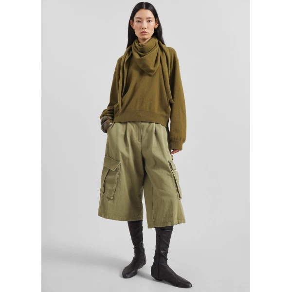 The Frankie Shop Vermont Scarf Sweater - Olive - Oversized Minimalist Knitwear in Green - Shop at Luxury Shoes 