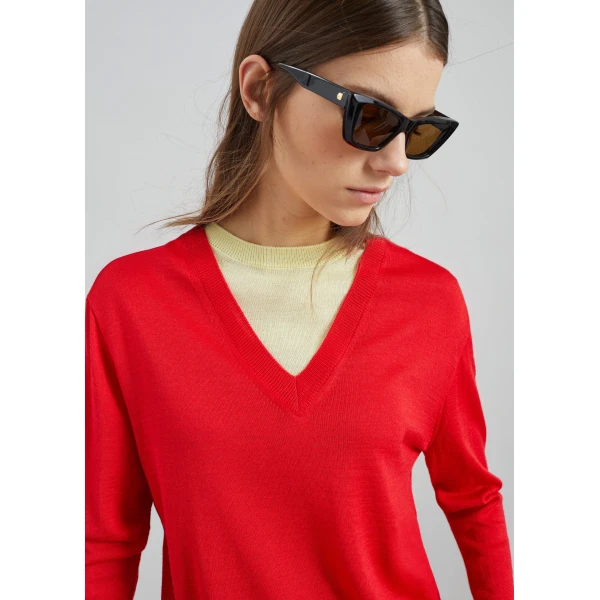 The Frankie Shop Vernon Layered Knit Pullover - Red - Oversized Minimalist Knitwear in Red - Shop at Luxury Shoes 