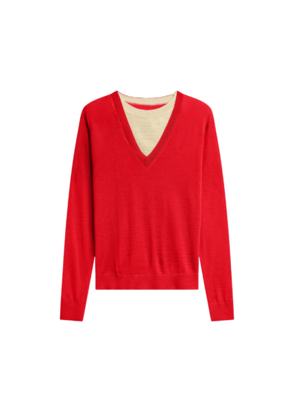 The Frankie Shop Vernon Layered Knit Pullover - Red - Oversized Minimalist Knitwear in Red - Shop at Luxury Shoes 