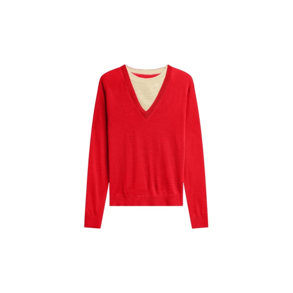 The Frankie Shop Vernon Layered Knit Pullover - Red - Oversized Minimalist Knitwear in Red - Shop at Luxury Shoes 