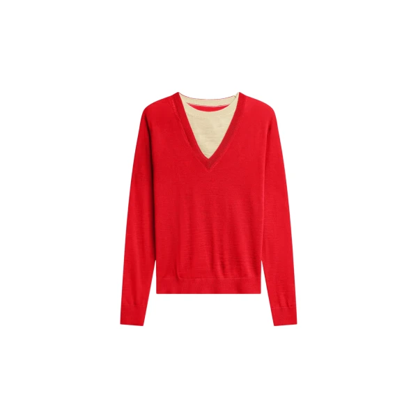 The Frankie Shop Vernon Layered Knit Pullover - Red - Oversized Minimalist Knitwear in Red - Shop at Luxury Shoes 