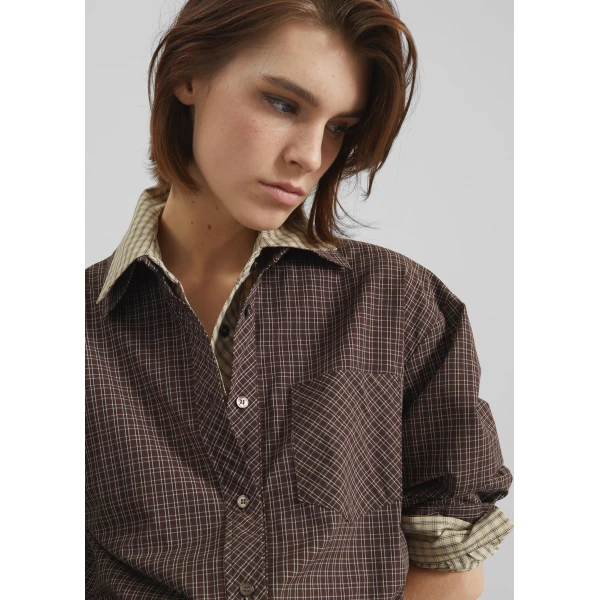 The Frankie Shop Vesta Cotton Shirt - Brown Plaid - Oversized Minimalist Tops in Multicolour - Shop at Luxury Shoes 