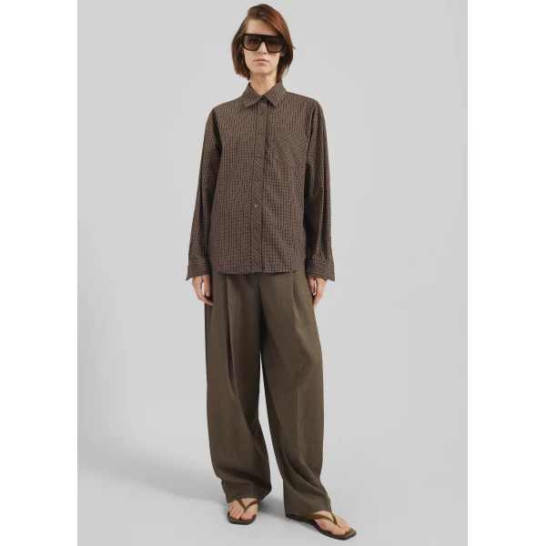 The Frankie Shop Vesta Cotton Shirt - Brown Plaid - Oversized Minimalist Tops in Multicolour - Shop at Luxury Shoes 