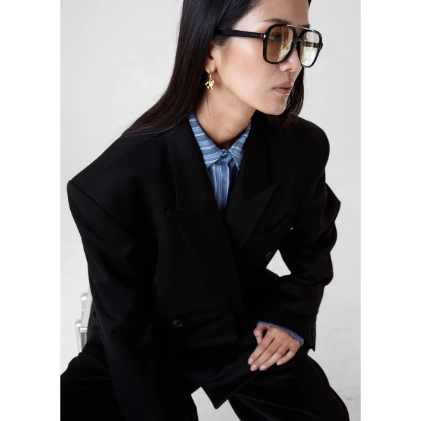 The Frankie Shop Vester Double-Breasted Blazer - Black - Oversized Minimalist Jackets in Black - Shop at Luxury Shoes 