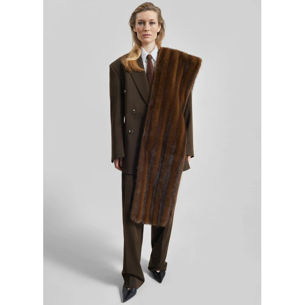 The Frankie Shop Vester Double-Breasted Blazer - Brown - Oversized Minimalist Jackets in Beige - Shop at Luxury Shoes 