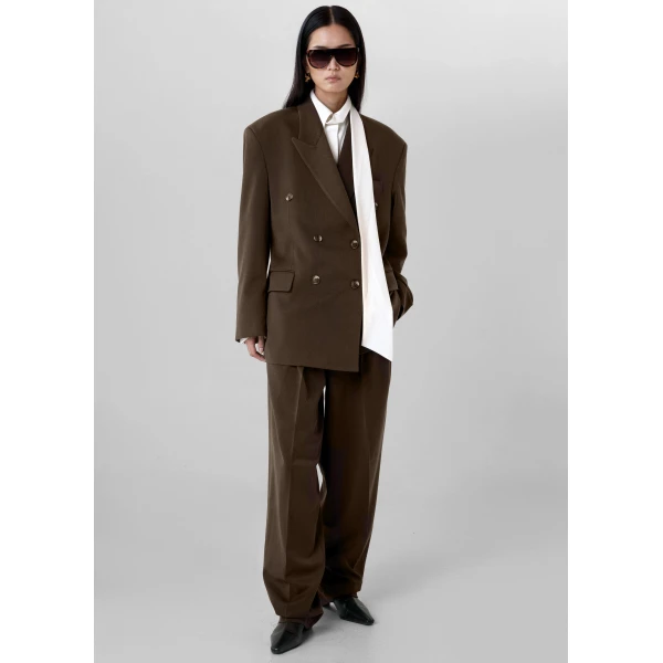 The Frankie Shop Vester Double-Breasted Blazer - Brown - Oversized Minimalist Jackets in Beige - Shop at Luxury Shoes 