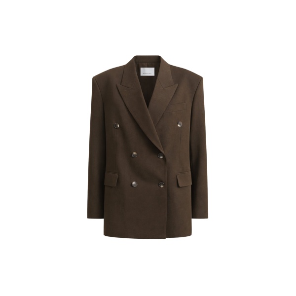 The Frankie Shop Vester Double-Breasted Blazer - Brown - Oversized Minimalist Jackets in Beige - Shop at Luxury Shoes 