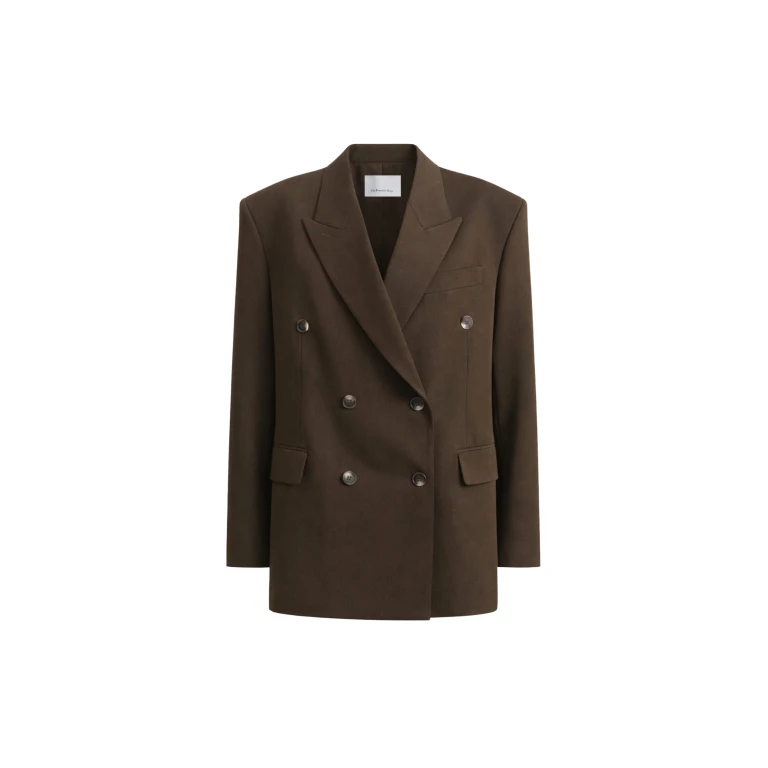 The Frankie Shop Vester Double-Breasted Blazer - Brown - Oversized Minimalist Jackets in Beige - Shop at Luxury Shoes 