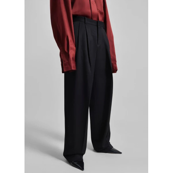 The Frankie Shop Vester Pleated Trousers - Black - Oversized Minimalist Pants in Black - Shop at Luxury Shoes 