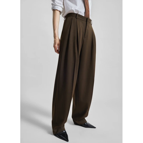 The Frankie Shop Vester Pleated Trousers - Brown - Oversized Minimalist Pants in Beige - Shop at Luxury Shoes 