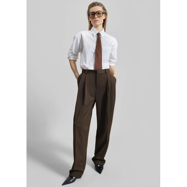 The Frankie Shop Vester Pleated Trousers - Brown - Oversized Minimalist Pants in Beige - Shop at Luxury Shoes 