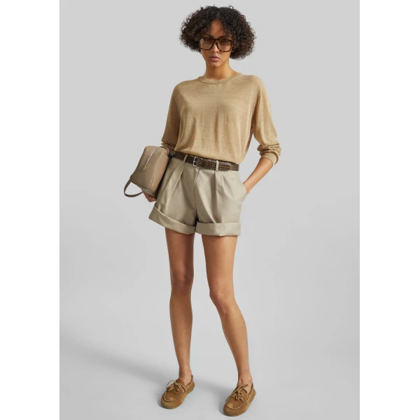 The Frankie Shop Veyra Adjustable Cuff Shorts - Beige - Oversized Minimalist Shorts in Beige - Shop at Luxury Shoes 