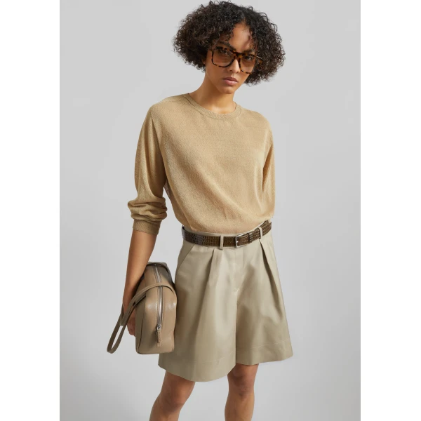 The Frankie Shop Veyra Adjustable Cuff Shorts - Beige - Oversized Minimalist Shorts in Beige - Shop at Luxury Shoes 