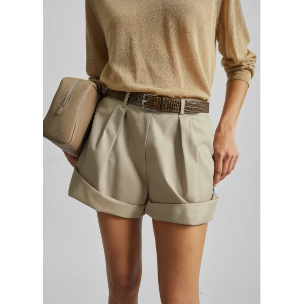 The Frankie Shop Veyra Adjustable Cuff Shorts - Beige - Oversized Minimalist Shorts in Beige - Shop at Luxury Shoes 