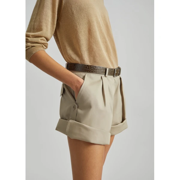 The Frankie Shop Veyra Adjustable Cuff Shorts - Beige - Oversized Minimalist Shorts in Beige - Shop at Luxury Shoes 