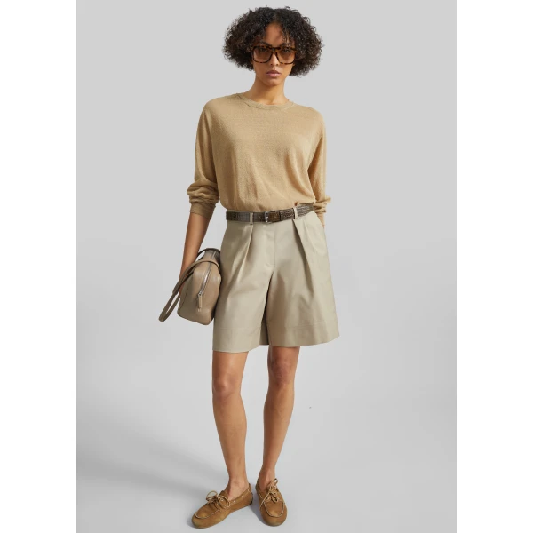 The Frankie Shop Veyra Adjustable Cuff Shorts - Beige - Oversized Minimalist Shorts in Beige - Shop at Luxury Shoes 