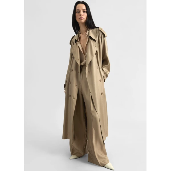 The Frankie Shop Veyron Silk Trench - Beige - Oversized Minimalist Coats in Beige - Shop at Luxury Shoes 