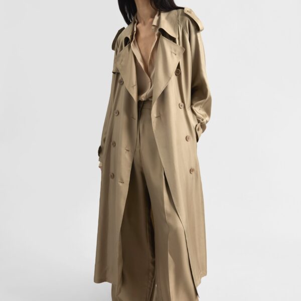 The Frankie Shop Veyron Silk Trench – Beige Coat, view 2