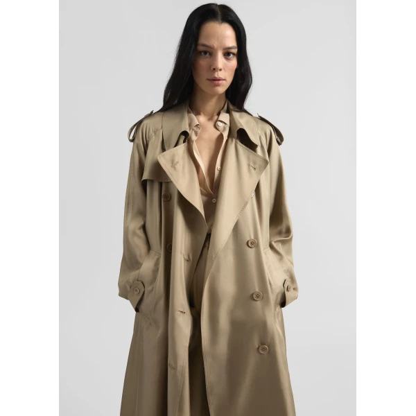 The Frankie Shop Veyron Silk Trench - Beige - Oversized Minimalist Coats in Beige - Shop at Luxury Shoes 