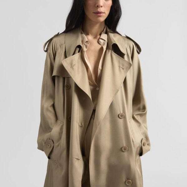 The Frankie Shop Veyron Silk Trench – Beige Coat, view 3