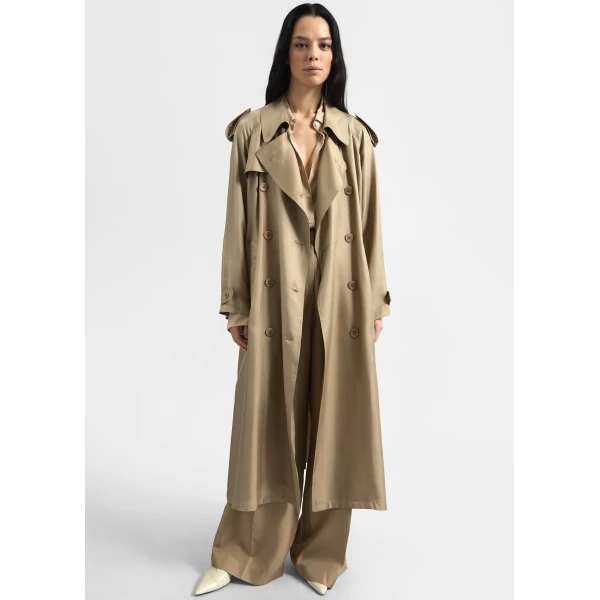 The Frankie Shop Veyron Silk Trench - Beige - Oversized Minimalist Coats in Beige - Shop at Luxury Shoes 