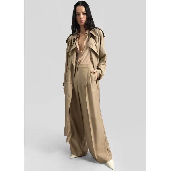 The Frankie Shop Veyron Silk Trench - Beige - Oversized Minimalist Coats in Beige - Shop at Luxury Shoes 