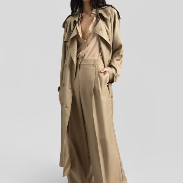 The Frankie Shop Veyron Silk Trench – Beige Coat, view 6