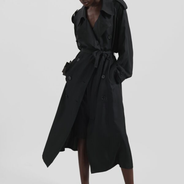 The Frankie Shop Veyron Silk Trench – Black Coat, view 2