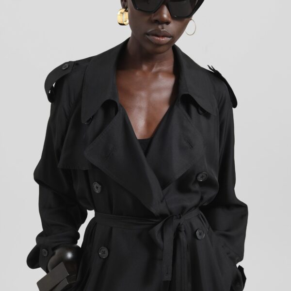 The Frankie Shop Veyron Silk Trench – Black Coat, view 3