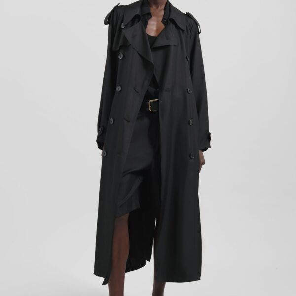 The Frankie Shop Veyron Silk Trench – Black Coat, view 4