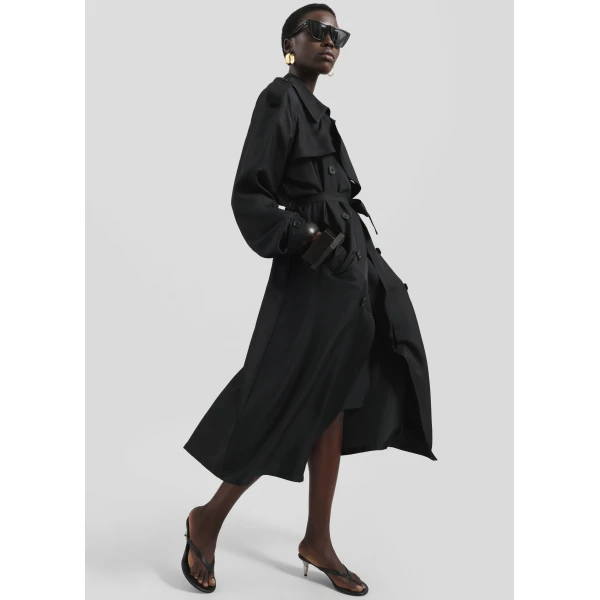 The Frankie Shop Veyron Silk Trench - Black - Oversized Minimalist Coats in Black - Shop at Luxury Shoes 