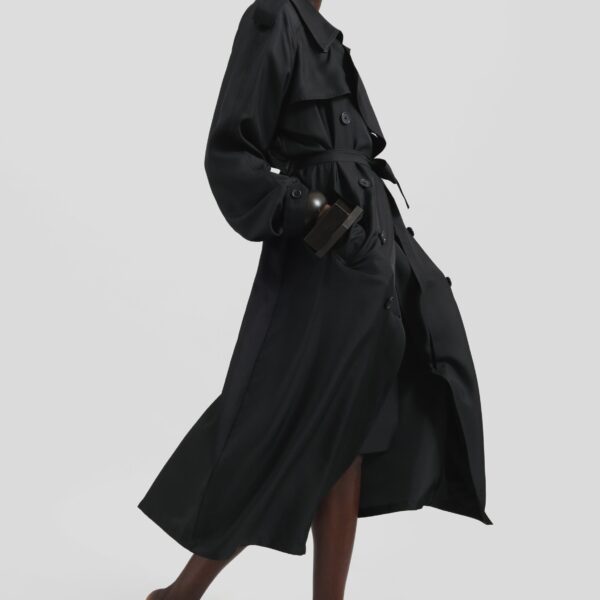 The Frankie Shop Veyron Silk Trench – Black Coat, view 5