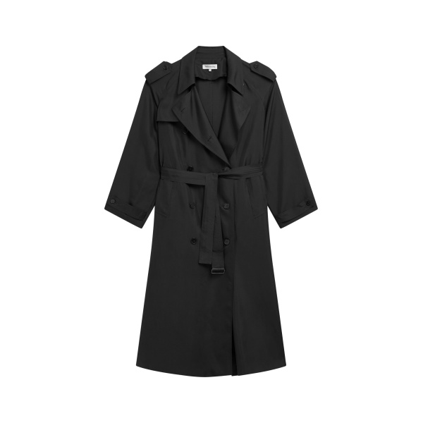 The Frankie Shop Veyron Silk Trench - Black - Oversized Minimalist Coats in Black - Shop at Luxury Shoes 
