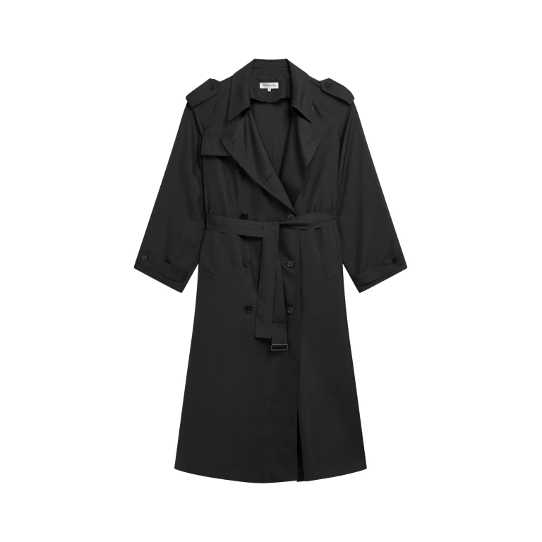 The Frankie Shop Veyron Silk Trench - Black - Oversized Minimalist Coats in Black - Shop at Luxury Shoes 