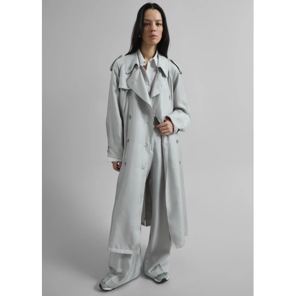 The Frankie Shop Veyron Silk Trench - Grey - Oversized Minimalist Coats in Grey - Shop at Luxury Shoes 