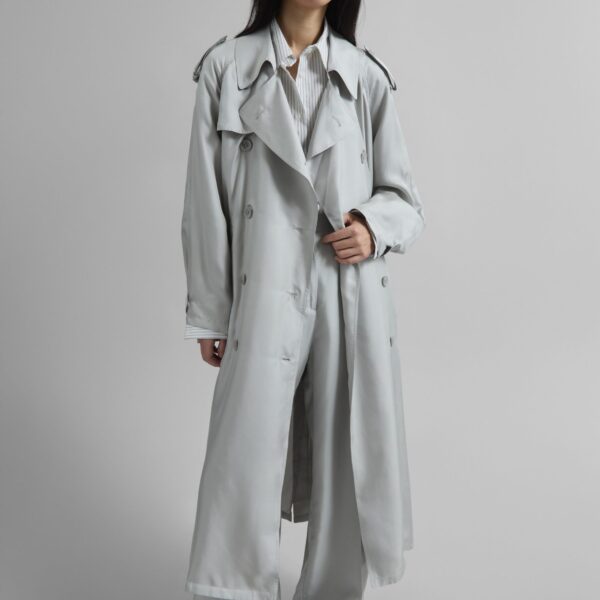 The Frankie Shop Veyron Silk Trench – Grey Coat, view 2