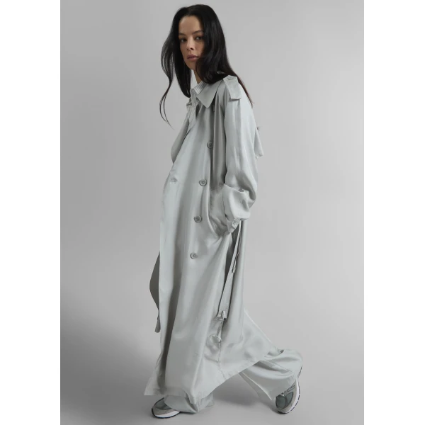 The Frankie Shop Veyron Silk Trench - Grey - Oversized Minimalist Coats in Grey - Shop at Luxury Shoes 