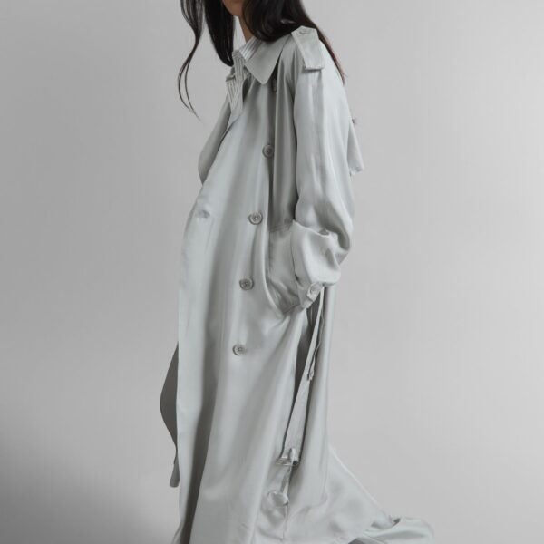 The Frankie Shop Veyron Silk Trench – Grey Coat, view 3