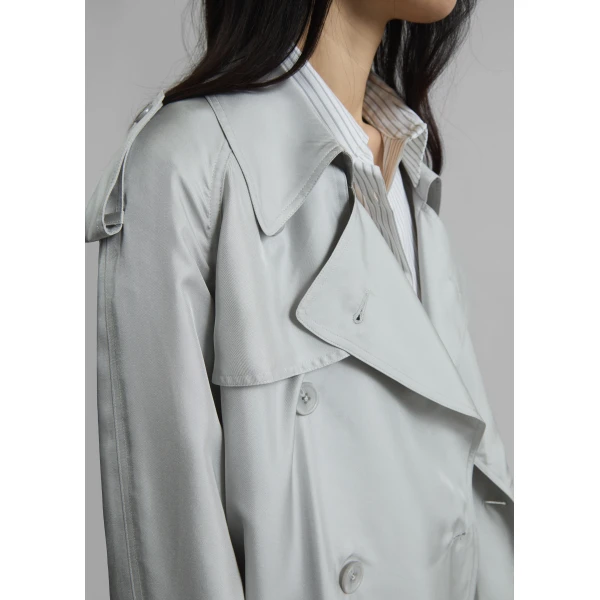The Frankie Shop Veyron Silk Trench - Grey - Oversized Minimalist Coats in Grey - Shop at Luxury Shoes 