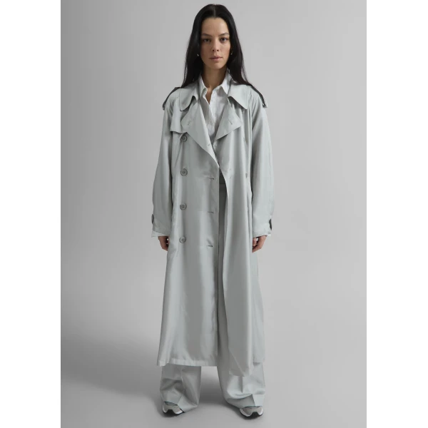 The Frankie Shop Veyron Silk Trench - Grey - Oversized Minimalist Coats in Grey - Shop at Luxury Shoes 