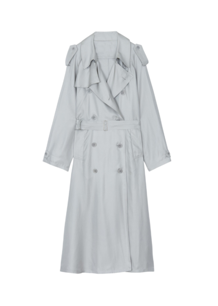The Frankie Shop Veyron Silk Trench - Grey - Oversized Minimalist Coats in Grey - Shop at Luxury Shoes 